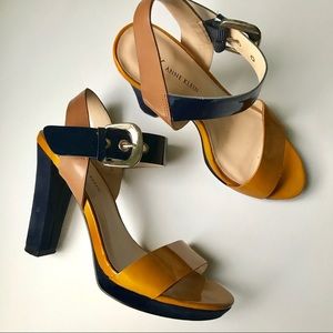 Anne Klein Mustard and Navy Strappy Heels Size 6